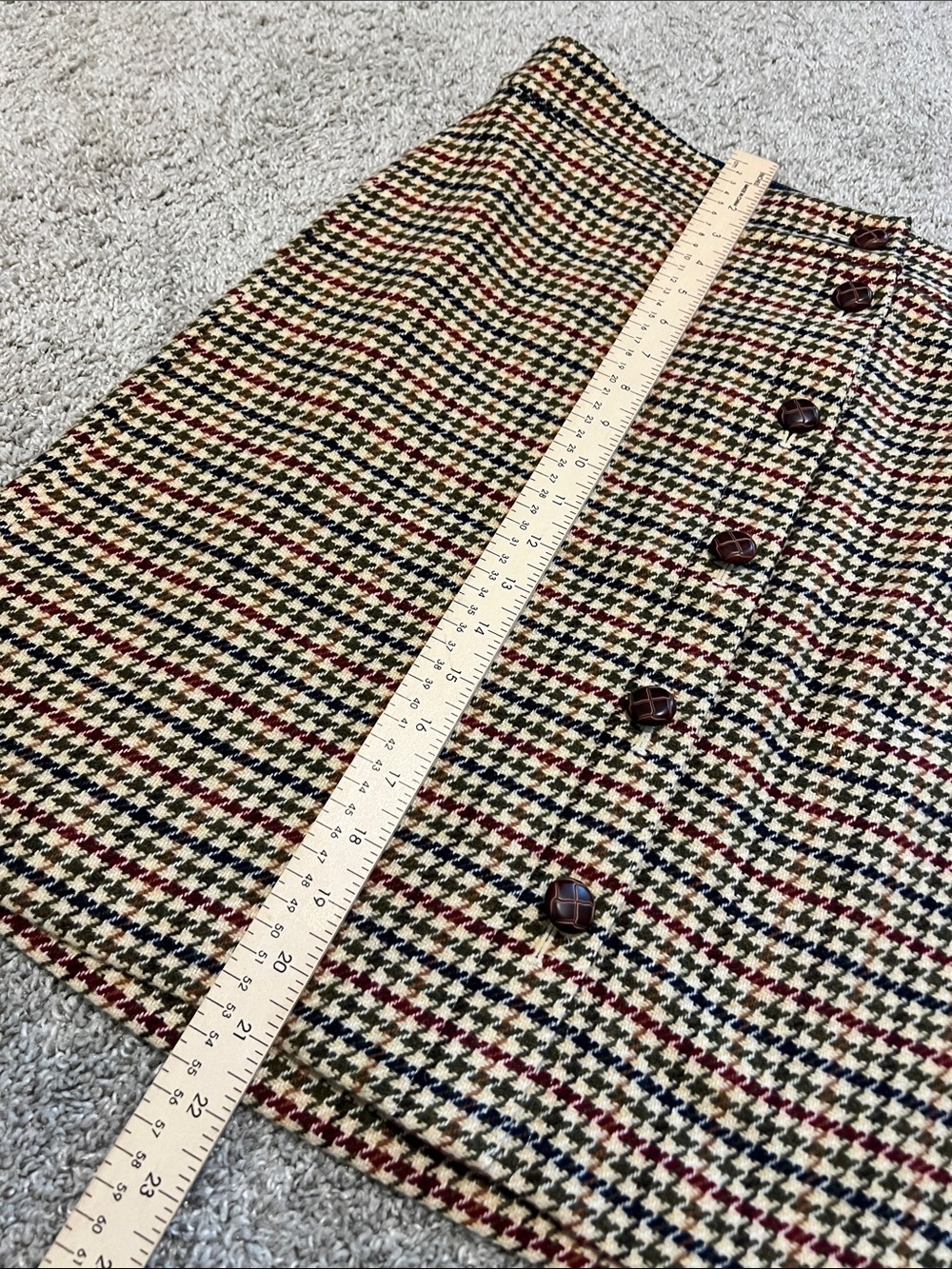 Talbots Houndstooth Plaid Button Front Wool Blend Skirt Size 12 Lined Classic - Picture 13 of 15